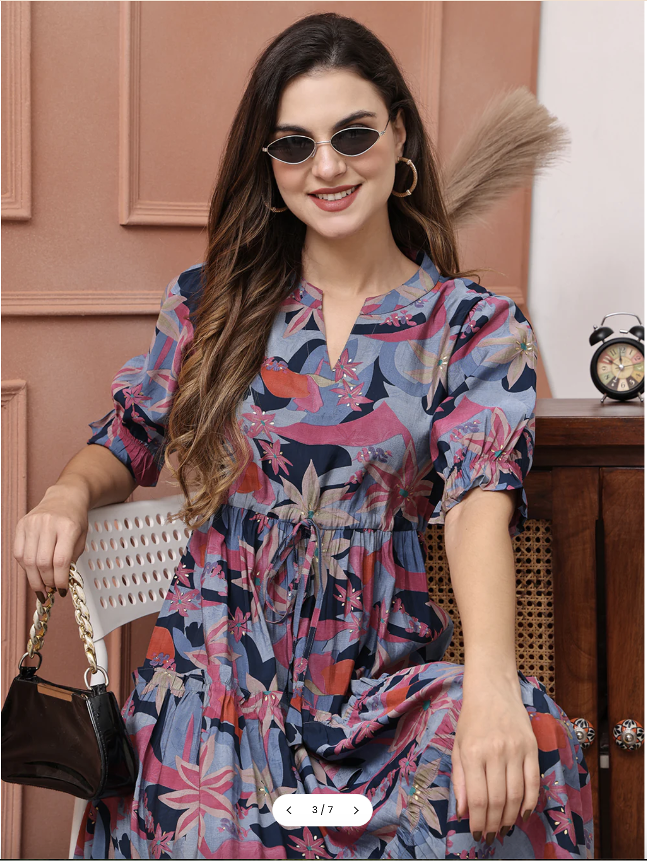 Azure Bloom Print Midi Dress